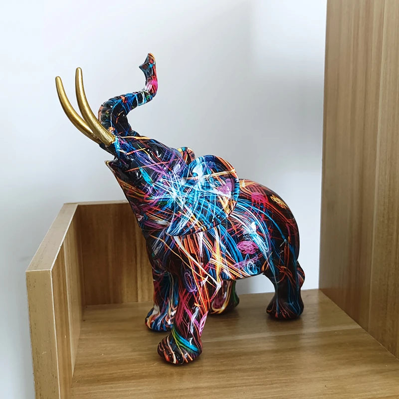 Esculturas decorativas para la estatua del hogar para la sala de estar adornos de arte para la sala de estar para decoración del hogar gabinete de televisión elefante colorido