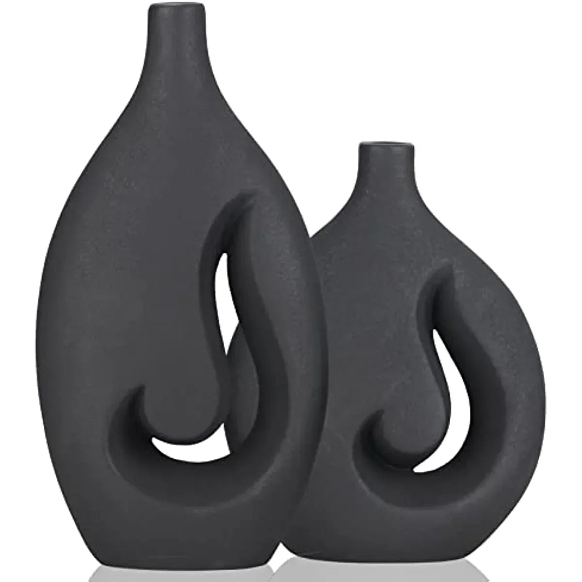 Black Ceramic Flame Hollow Vases Set of 2 Modern Decorative Vase Centerpiece for Wedding Dinner Table Party Living Room Office