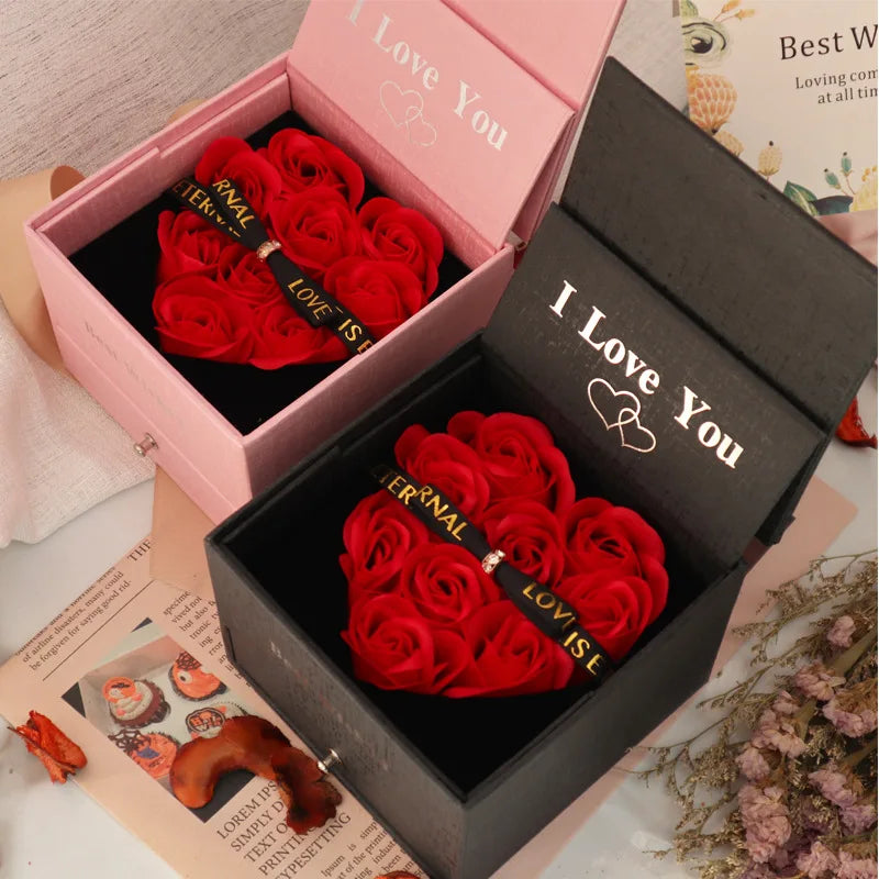 I Love You Heart Rose Present Box For Women Girlfriend Christmas Presents 2023 Ny in Fashion Romantic Necklace Ring Jewelry Box