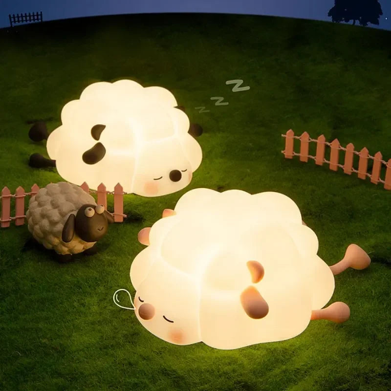 LED -söpö lammas yövalo USB -silikonilamppu ladattava kosketusanturi Nightlight Panda Kanilamppu lasten makuuhuoneen sisustus