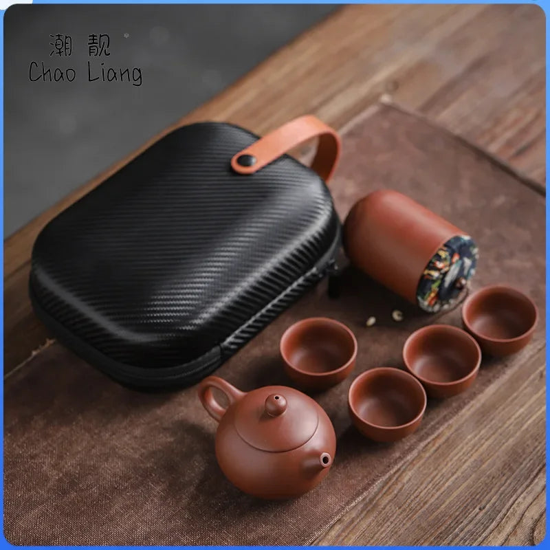 Purple Sand Tea Cups Ceramic Portable tekanna Set Outdoor Travel Gaiwan Tea Cups of Ceremony Teacup Fine Gift Kung Fu Tea Set