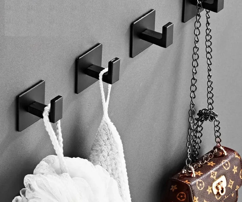 1/4pcs Black Self-Adhesive Wall Hooks For Hanging Keys Clothes Hanger Door Robe Hook Coat Rack Towel Holder Bathroom Accessories