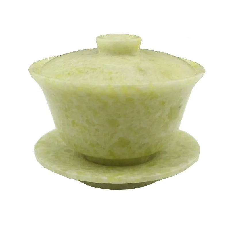 Natural Jade Gaiwan Health Gongfu Teaware authentique chinois Jades Stone Bowl Cover tas tasses de thé chinois Cérémonie Kung Fu