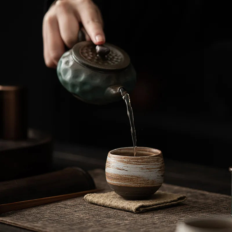 Japanese Style Handmade Stoneware Tea Cup Kung Fu Tea Set Tea Cup Small Single Cup Ancient Style Quiet Road Cup Bowl Teacup