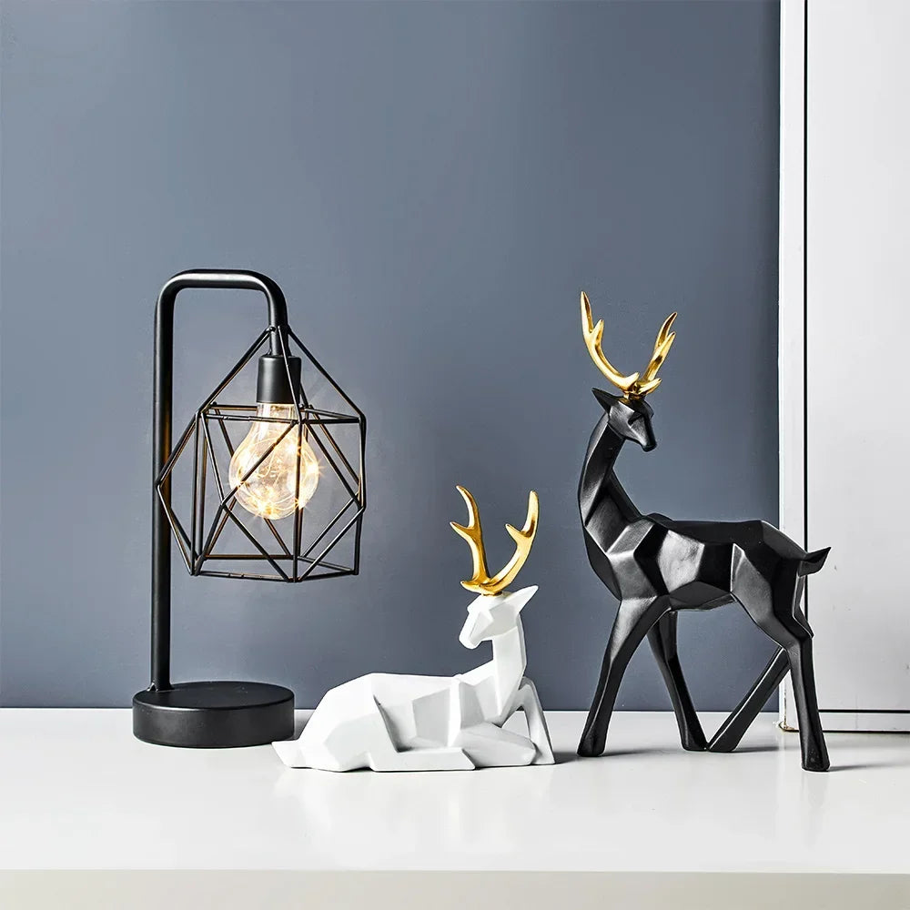 Escultura de animales de resina geométrica figura de ciervo lindo para manualidades de decoración de mesa en casa estatua de una pieza figuras de sala de estar
