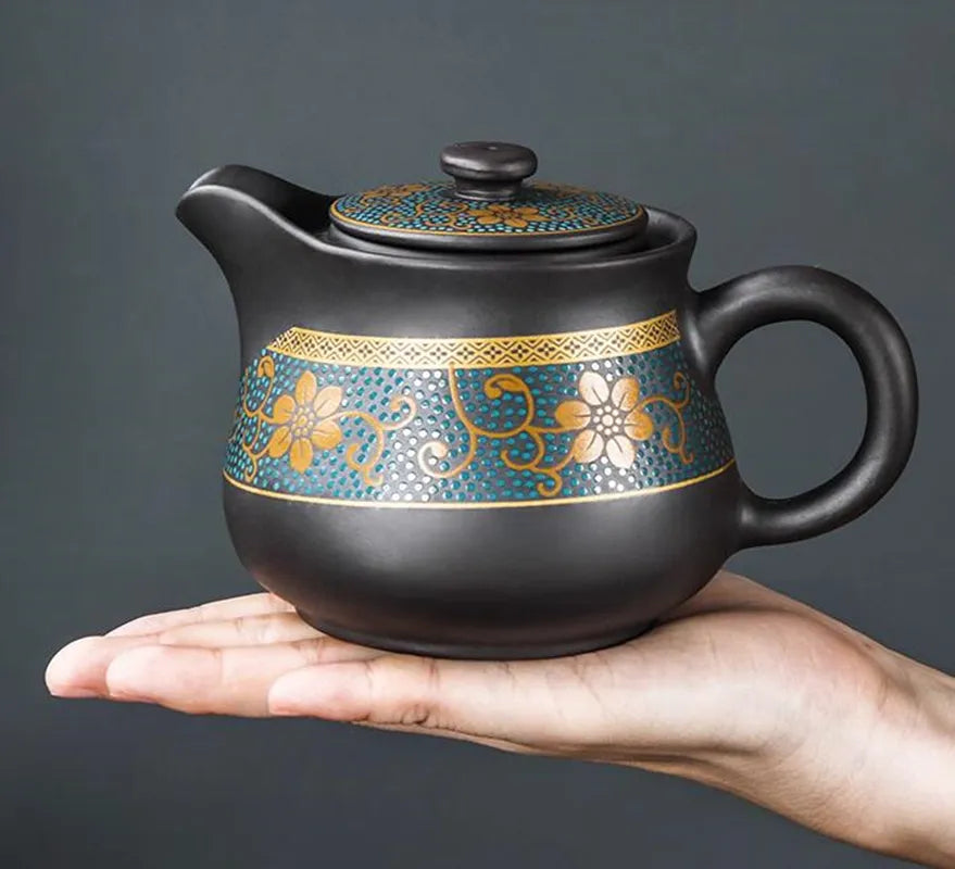 Teko tanah liat yixing, gaya Cina, teko retro, rumah tangga berlapis emas, pembuat teh Jepang sederhana, kungfu teh set