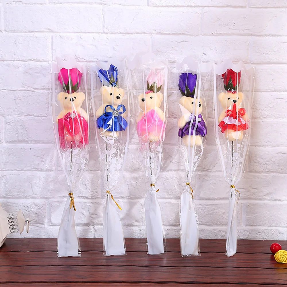 곰 장미 비누 꽃 창조적 인 로즈 곰 꽃다발 로맨틱 발렌타인 데이 선물 웨딩 생일 꽃 방 장식