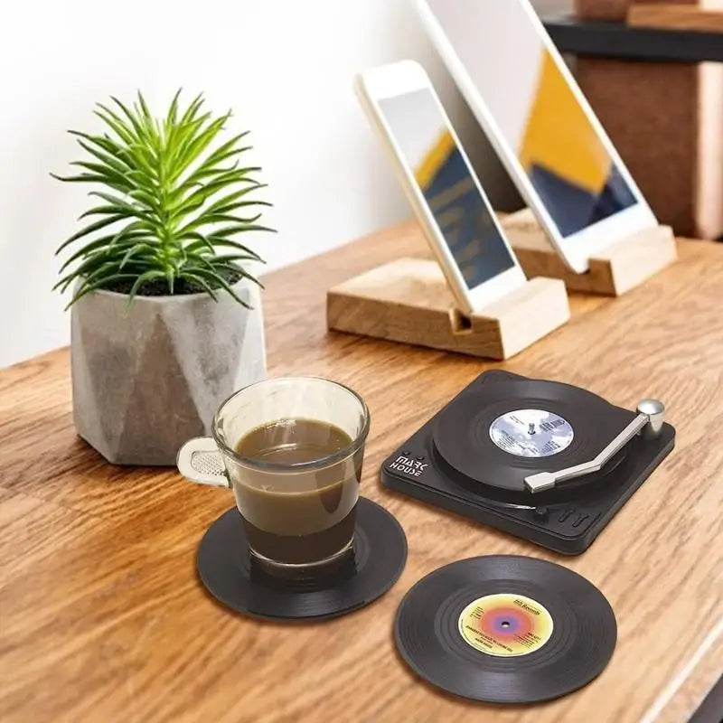Yeni 6/4/2pcs retro vinil plak fincan coaster kayma önleyici kahve bardak altlıkları ısıya dayanıklı müzik içeceği kupa mat masa placemat dekor