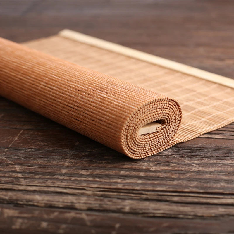1PCS Bamboo Woven Wooden Tea Tray Poetic Foldable Wood Tray Tea Mat Creativity Bamboo Cushion