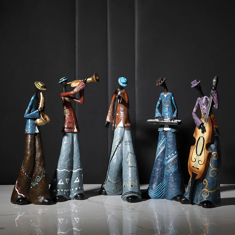 Creative Rock Band Figurines Resin Retro Musical Instrument Musician Standue Home Decoration Saxophone Guitar Singer WF108