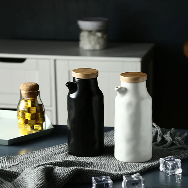400ml Ceramic Olive Oil Pot Sauce Vinegar Cruet Bottle Liquid Condiment Dispenser Seasoning Can Gravy Boat Kitchen Cooking Tools