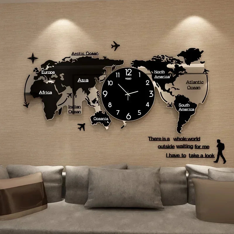 Relógio de parede 3D Relógios de parede de grande mapa DIY Design moderno Decoração da sala de estar acrílico relógios de mudo digital Office RELOJ DE PARED