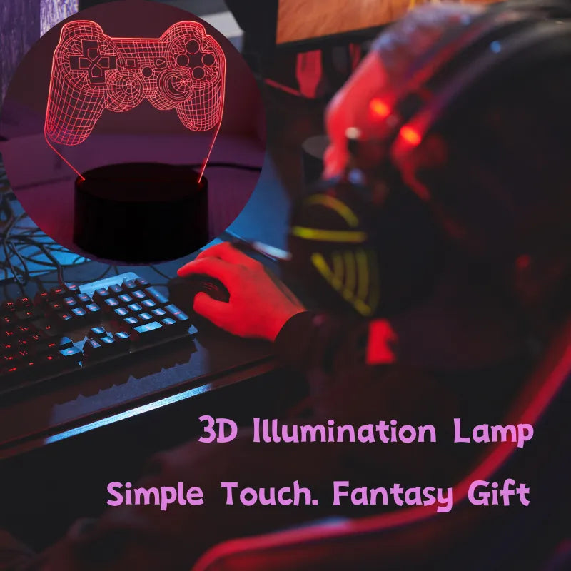 Night Lamp Touch 7 Color Dimable Game Handle 3D Acrylic Illusion Ambiance Creative Table Lamp Bedroom Home Decorative Lights