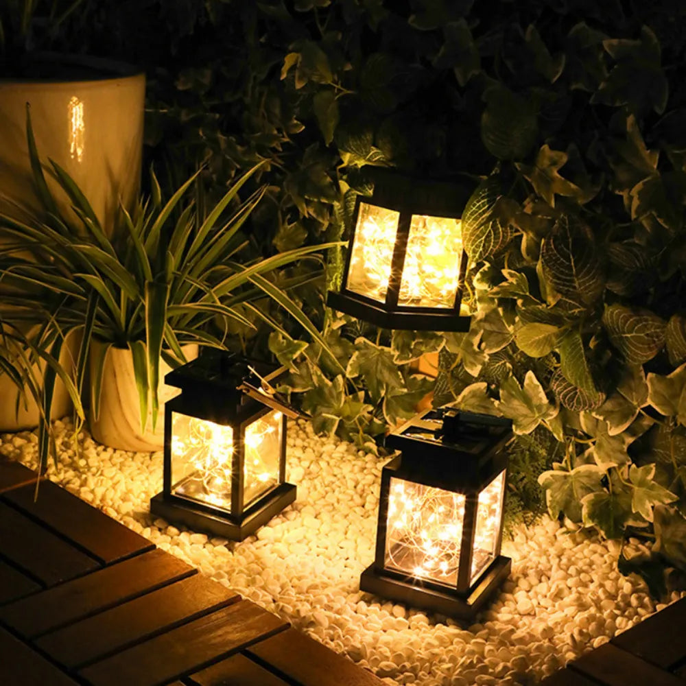 LED retro berkedip -kedip gantung lentera lilin cerah dekorasi istana luar ruangan lampu surya kebun halaman tahan air