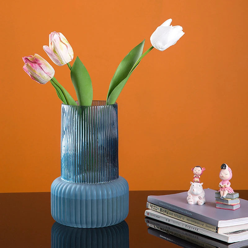 Hydroponic Dried Flower Arrangement Vase Set, Creative Glass Crafts, Blue Ornament, Household Decoration