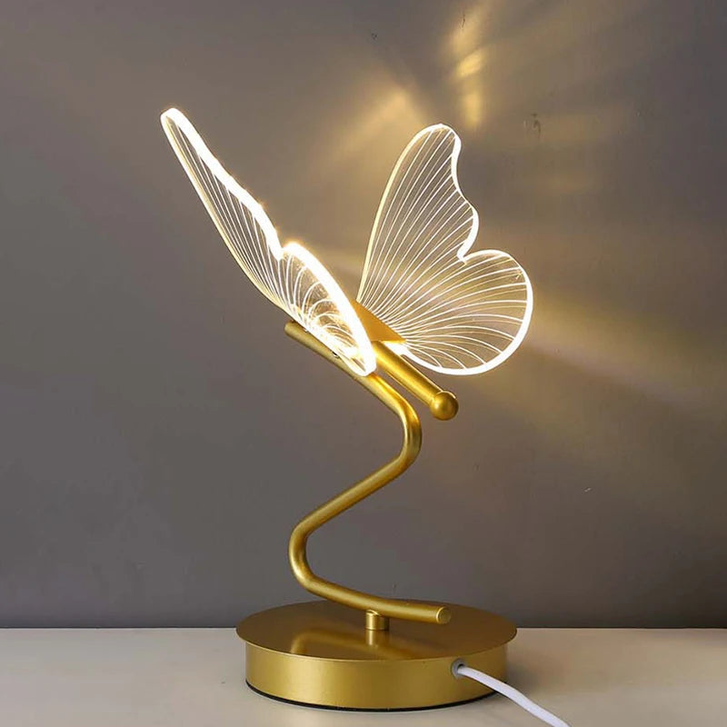 Nordic LED Table Lamps Indoor Lighting Switch Button Bedroom Bedside Living Room Restaurant Home Decoration Butterfly Desk Lamp