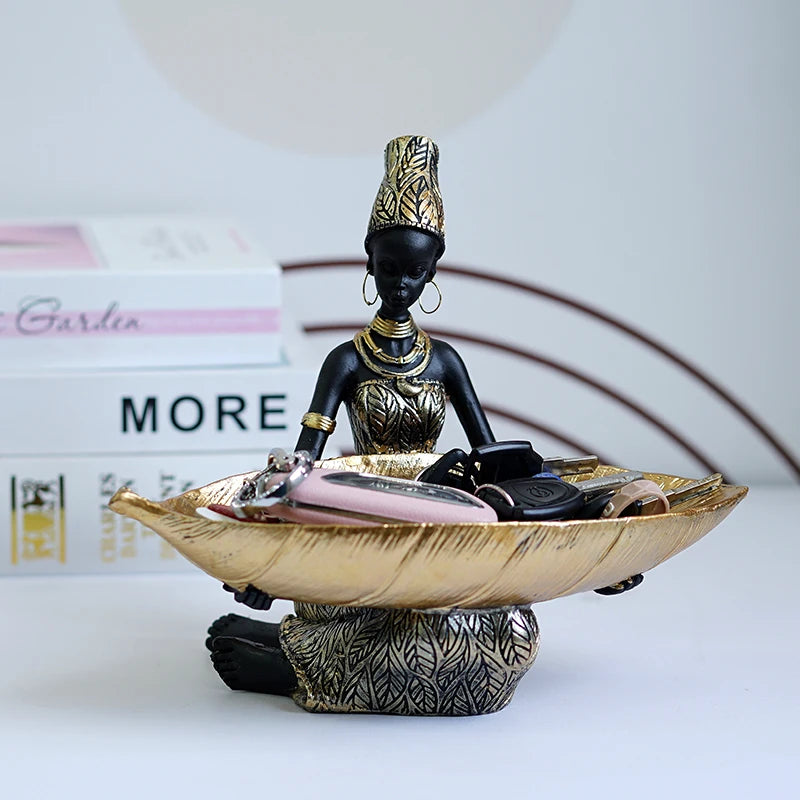 SAAKAR الراتنج امرأة سوداء غريبة تخزين التماثيل أفريقيا الشكل ديكور المنزل سطح المكتب مفاتيح حاوية الحلوى الأشياء الحرفية الداخلية