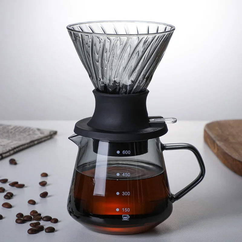 كوب فلتر القهوة الزجاجي بالتنقيط من النوع المخمر يدويًا، وعاء فلتر القهوة، ورق الترشيح على شكل حرف V، ماكينة القهوة بالتنقيط، ملحقات القهوة