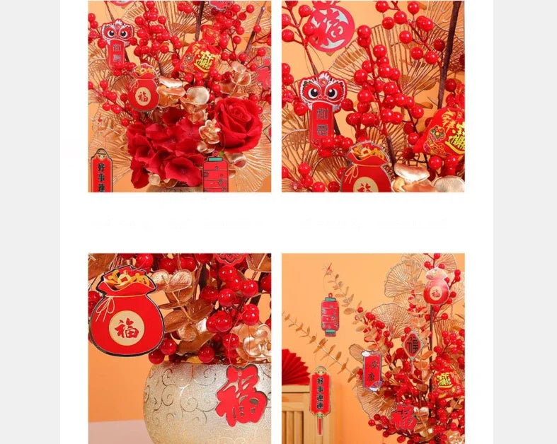 Gefälschte rote Fortune -Obst -Keramik -Vase -Set Accessoires Kunst Neujahr Hochzeit Eröffnung Ornamente Home Wohnzimmer Einrichtung Dekoration