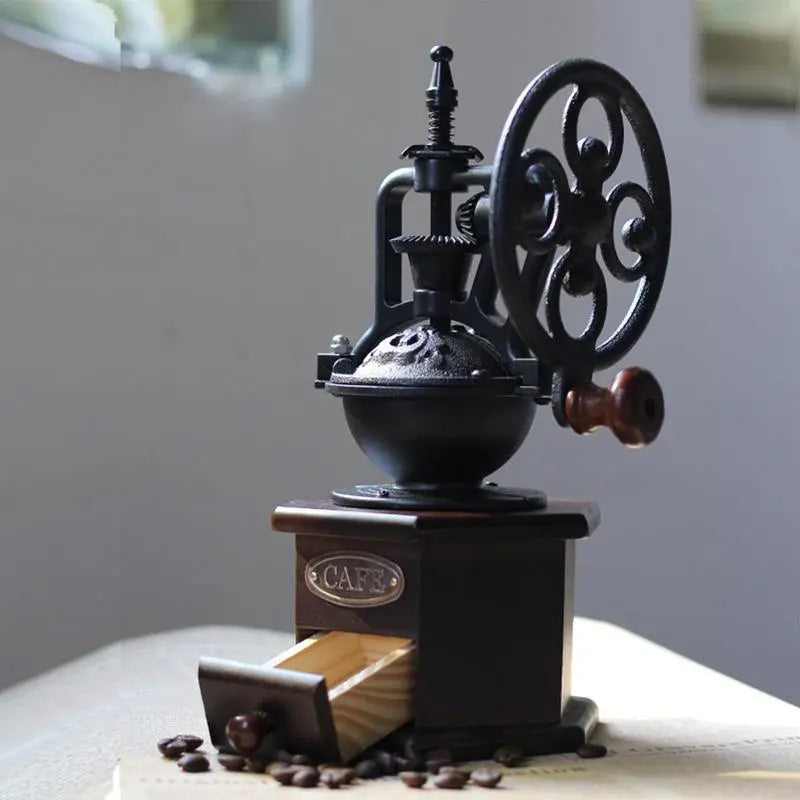 Moedor de grã de feijão de café manual à mão Ferro fundido handmade grãos de café antigo moinho de estilo vintage com ajustador poligonal