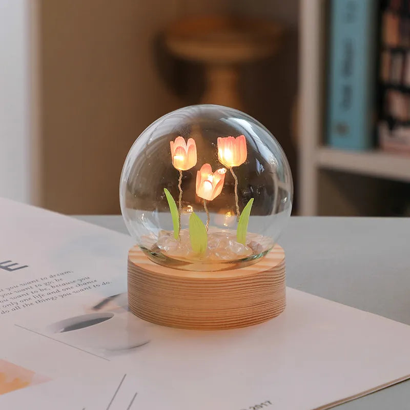 Mini Tulip Night Light Handmade DIY Materials Cute Home Decoration Ornament Birthday Gift For Girl Family Friend Child Christmas