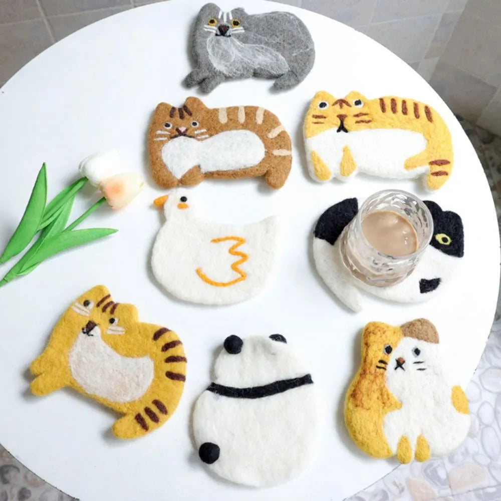 Creative Cat Coasters Feel Animal Mat Coffee Mugg Cup Pad Cartoon Desktop Prydnad Placemat Isolerande matmatta heminredning