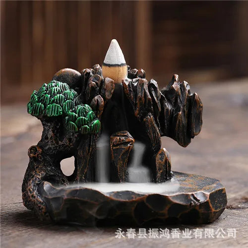 Incense Burner Mountains River Waterfall Decoration for Home Fragrance Fireplace Backflow Aroma Smoke Fountain Zen Censer Holder
