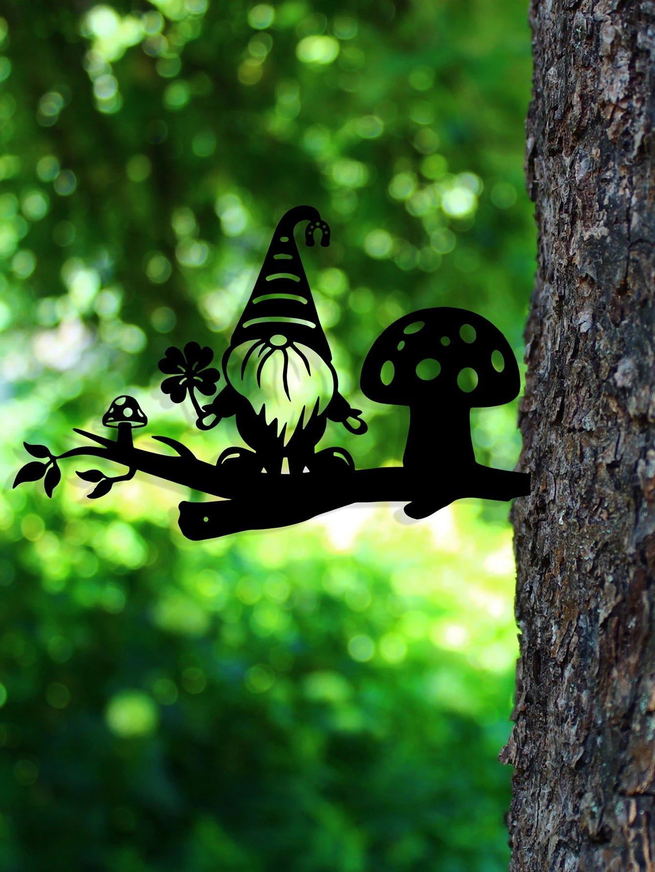 Plug Tree Dwarf Tree Plug Hiasan Luar Dekorasi Logam Logam Logam Gnome Garden Patung Taman Silhouette Taman Masukkan Petunjuk
