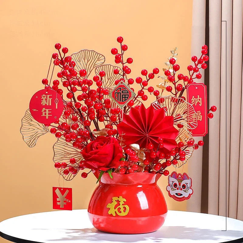 Fake Red Fortune Fruit Vase Vase Set Accessories Art New Year Wedding Opening Hiasan Rumah Hiasan Rumah Hiasan