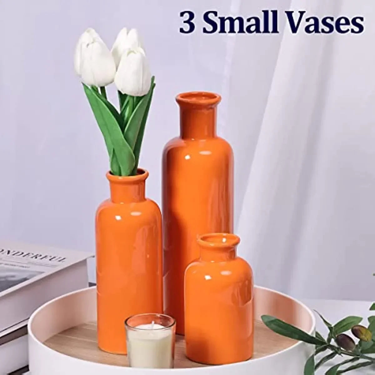 Orange Keramik Vase Set für 3 moderne minimalistische Dekor Boho Vasen Bauernhaus Home Decor Accents Wohnzimmer Mittelstücke