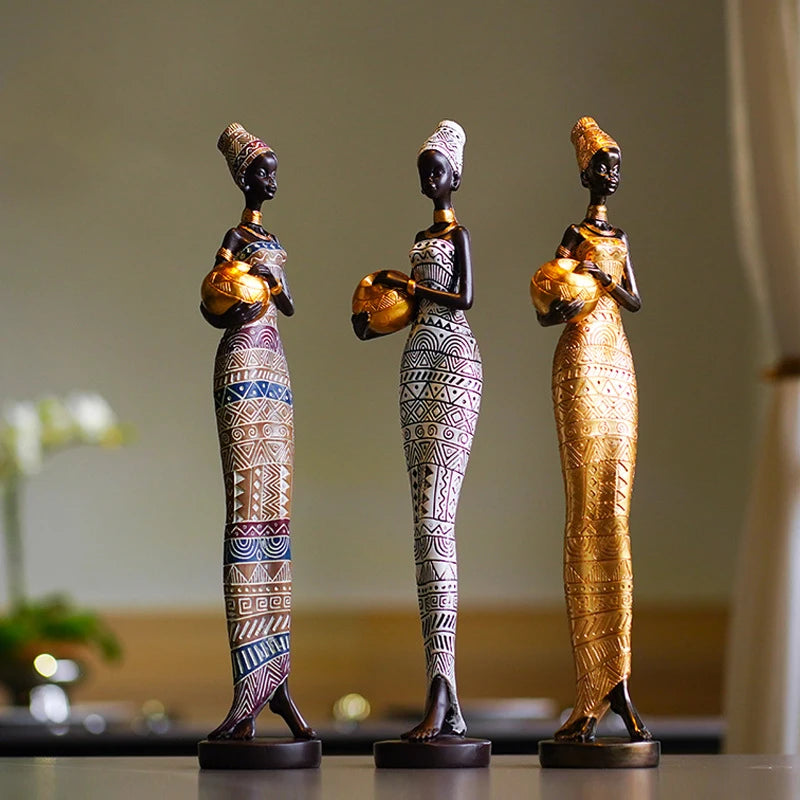 Afrikanske stammepiger harpiks pige figurer hjemmepynt afrikansk kvinde skulptur moderne harpiks skulptur kreativ vintage gave