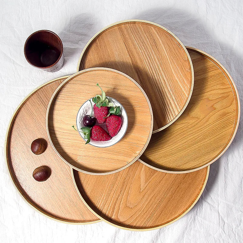 Bandeja redonda de estilo japonês Placa de lanche de madeira sobremesa de lanche de madeira Placa de chá de chá natural que serve pratos para beber prato wf