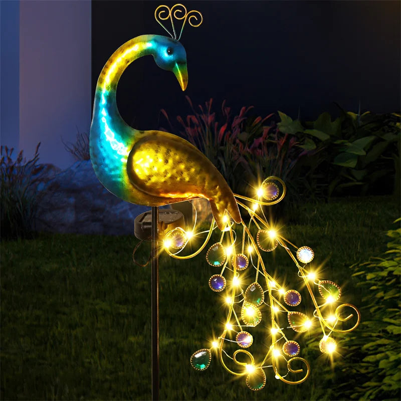 LED açık güneş tavus kuşu lambası metal tavus kuşu heykeli açık peyzaj yolu bahçe dekoratif heykel için uygundur