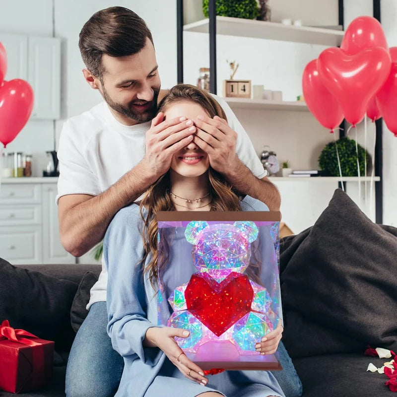 Envío de envío de 30 cm Phantom Multi Faceted Rose Teddy Bear Día de San Valentín Regalo LED Bear con caja Regalos de aniversario de bodas