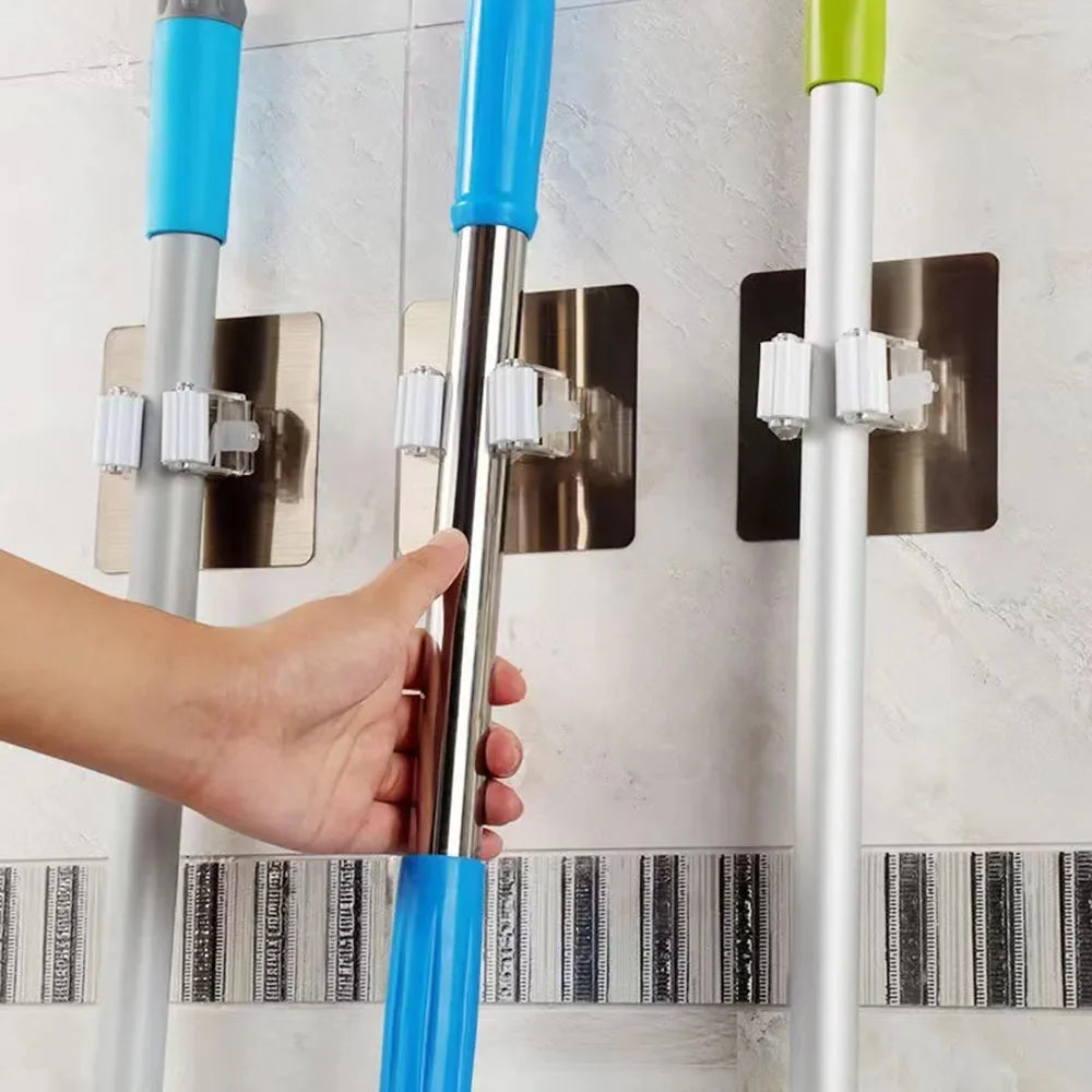 Dinding dipasang penganjur mop pemegang sikat penyapu penyapu rumah rak penyimpanan bilik mandi sedutan menggantung paip paip alat rumah di rumah