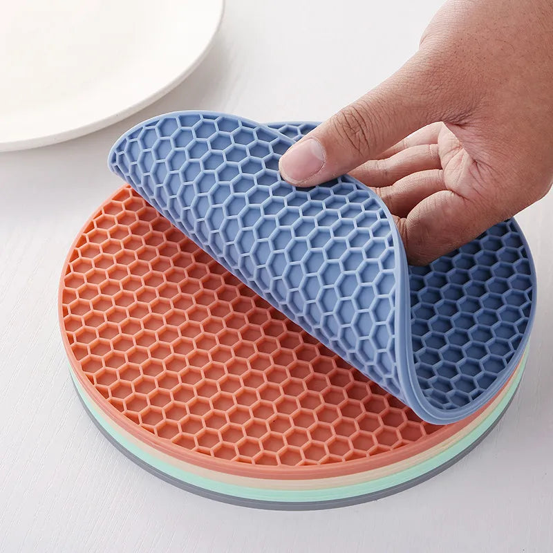 18/14cm Round Silicone Table Mat Extra Thick Placemat Open Cans Honeycomb Hot Pad Coffee Cup Coaster Creative Kitchen Pot Holder