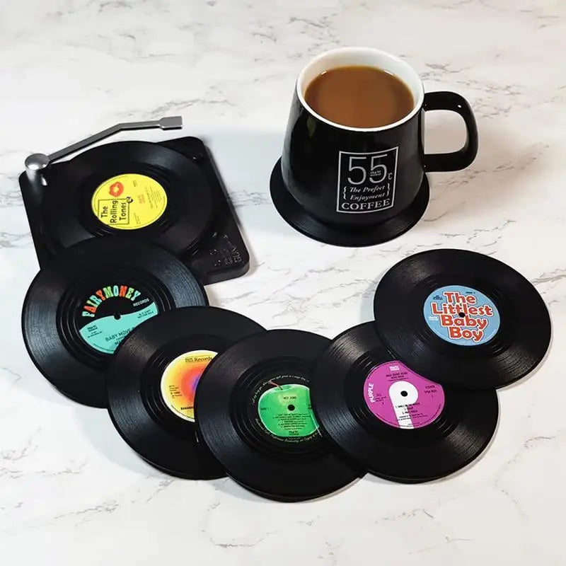 새로운 6/4/2pcs 레트로 비닐 레코드 컵 코스터 방무용 커피 코스터 난방 음악 음료 머그잔 매트 테이블 플레이스 매트 장식