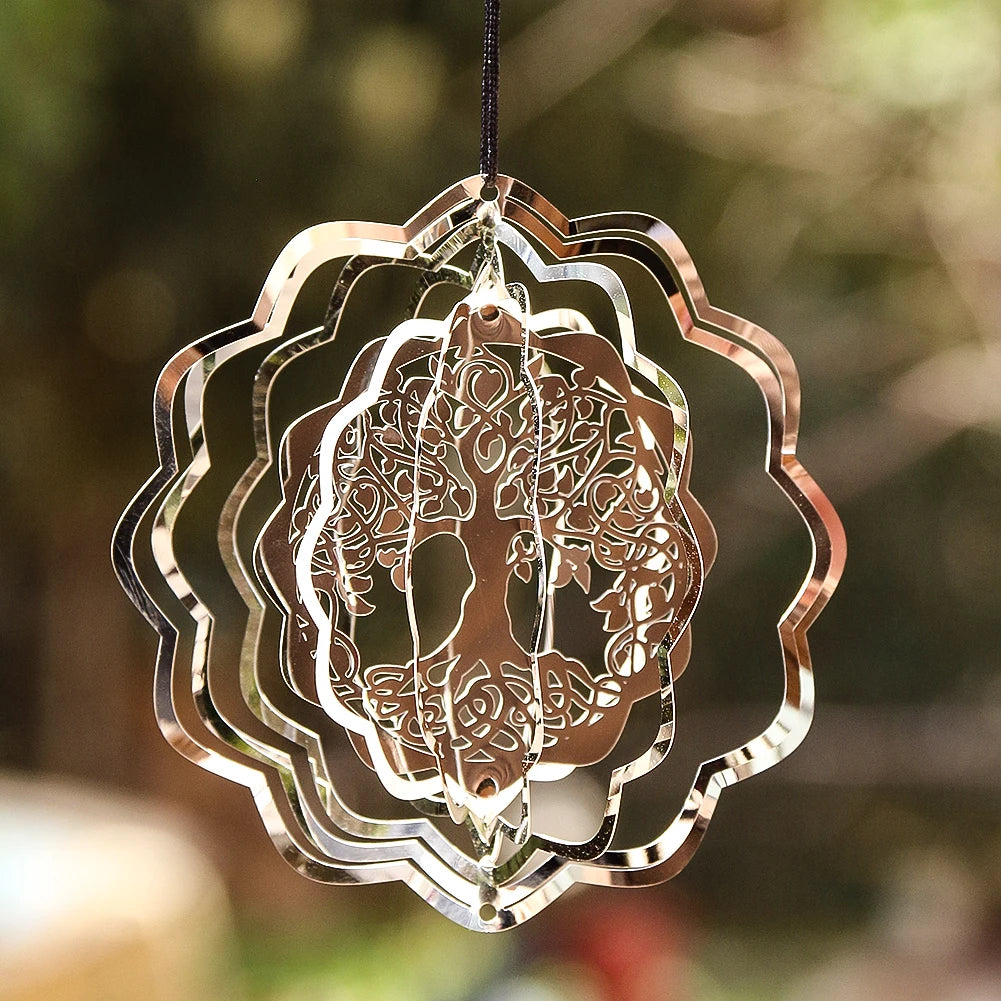 Tree of Life Wind Spinner Catcher 3D Roterende pendel Flowing-Light Effect Mirror Reflection Design Garden Outdoor Hanging Decor