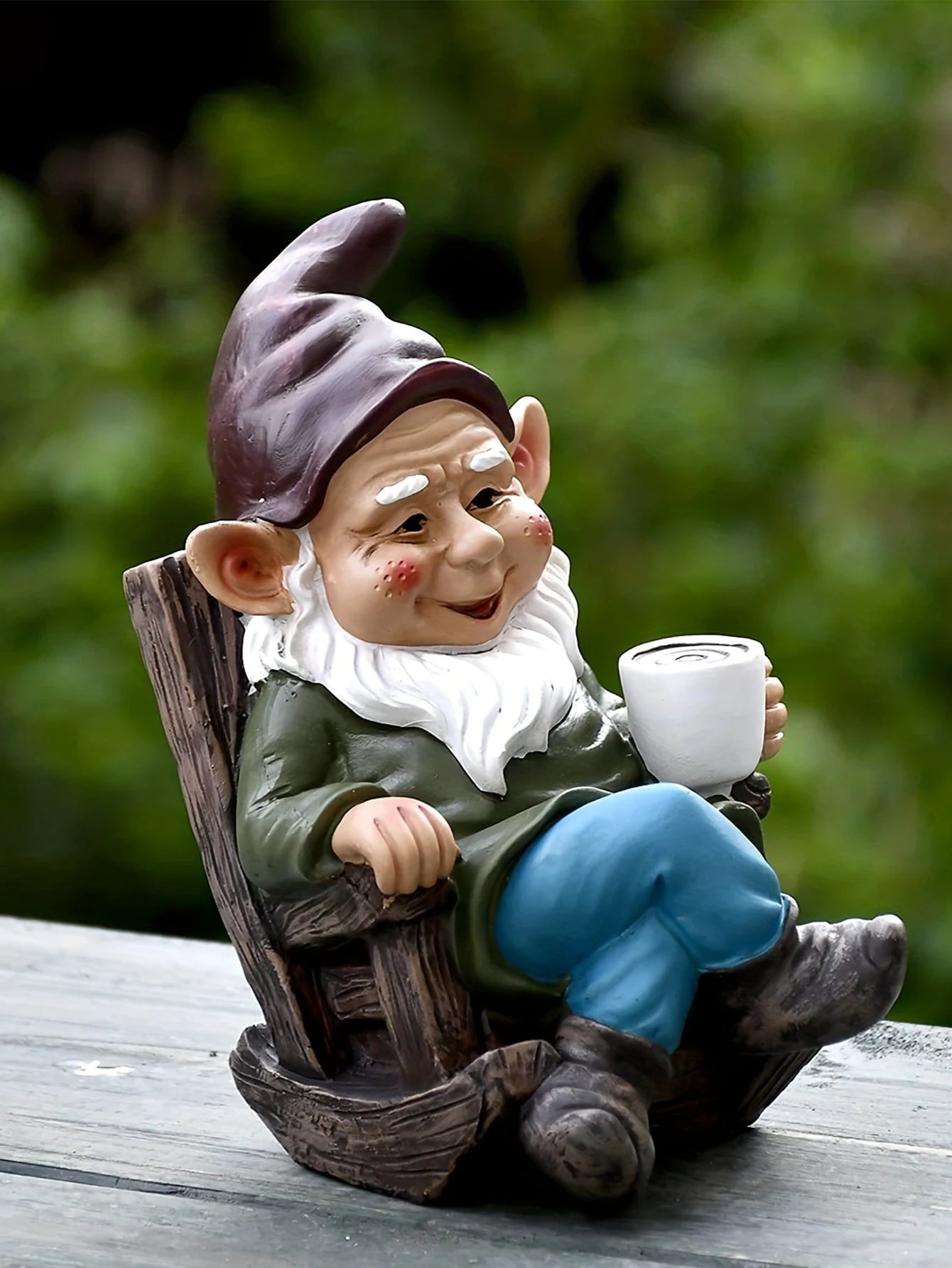 1pc Gnome anão cadeira de balanço de ornamentos resina ao ar livre decoração de jardim pátio de chá de chá preguiçoso decoração preguiçosa