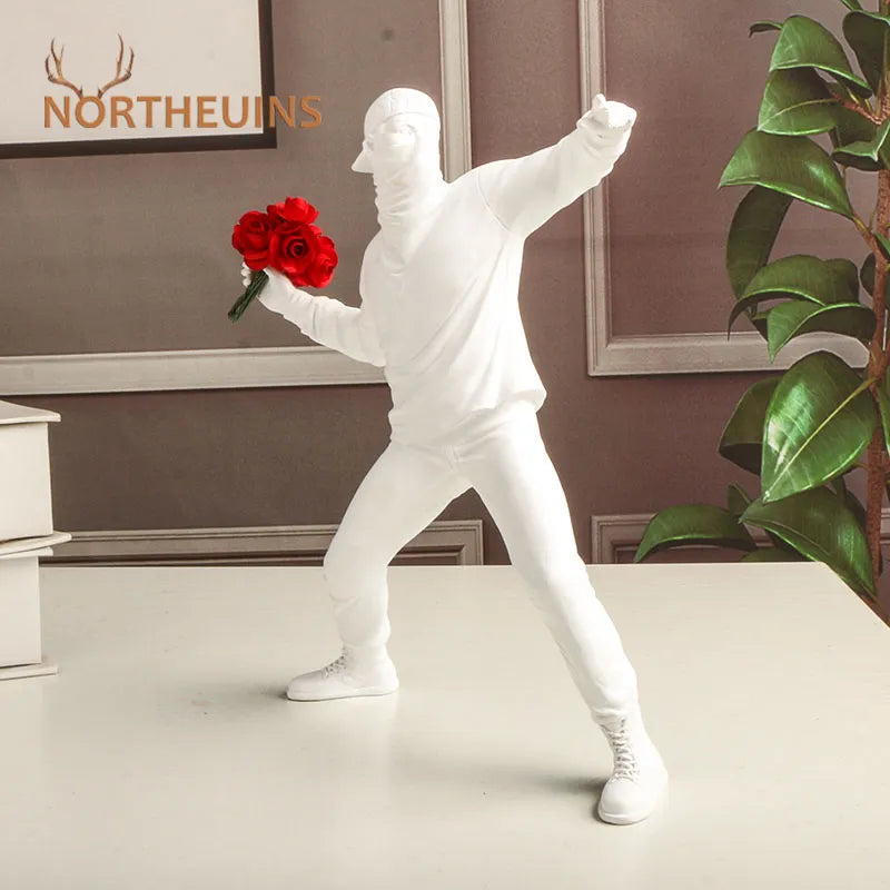 Northeuins Resin Banksy Figuras para la estatua de flores interiores de la estatua de flores de la escultura de la escultura del escritorio de la colección de arte de la decoración del escritorio