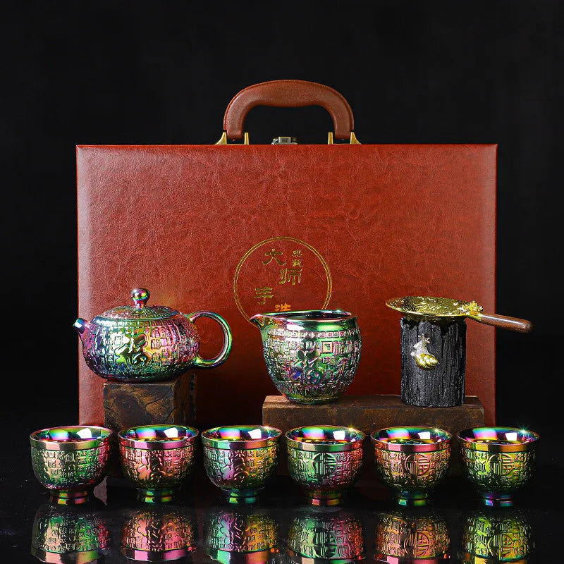 24K Altın Kaplamalı Kung Fu Teaset Çin Seyahat Çay Setleri Lüks Kemik Çin Çay Pot Çay Aksesuarları Hediye Kutusu Ambalaj