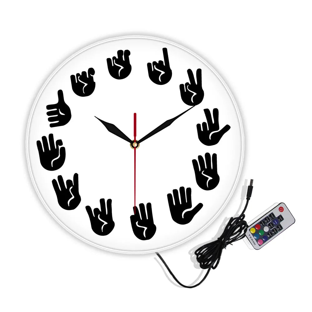 Jam Dinding Bahasa Isyarat Amerika Asl Gesture Jam Moden Watch Equivalents of the Waktu yang Dibuat secara eksklusif untuk Pekak-Mute