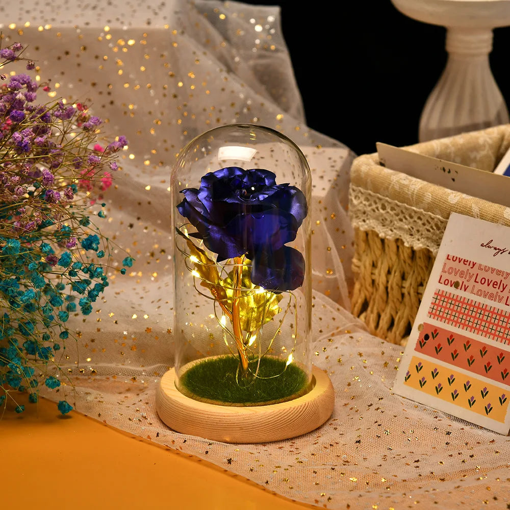 Walentynki Prezent dla dziewczyny Eternal Sunflower LED LED Suszony kwiat w szklanej okładce Dzień i Favors Wedd
