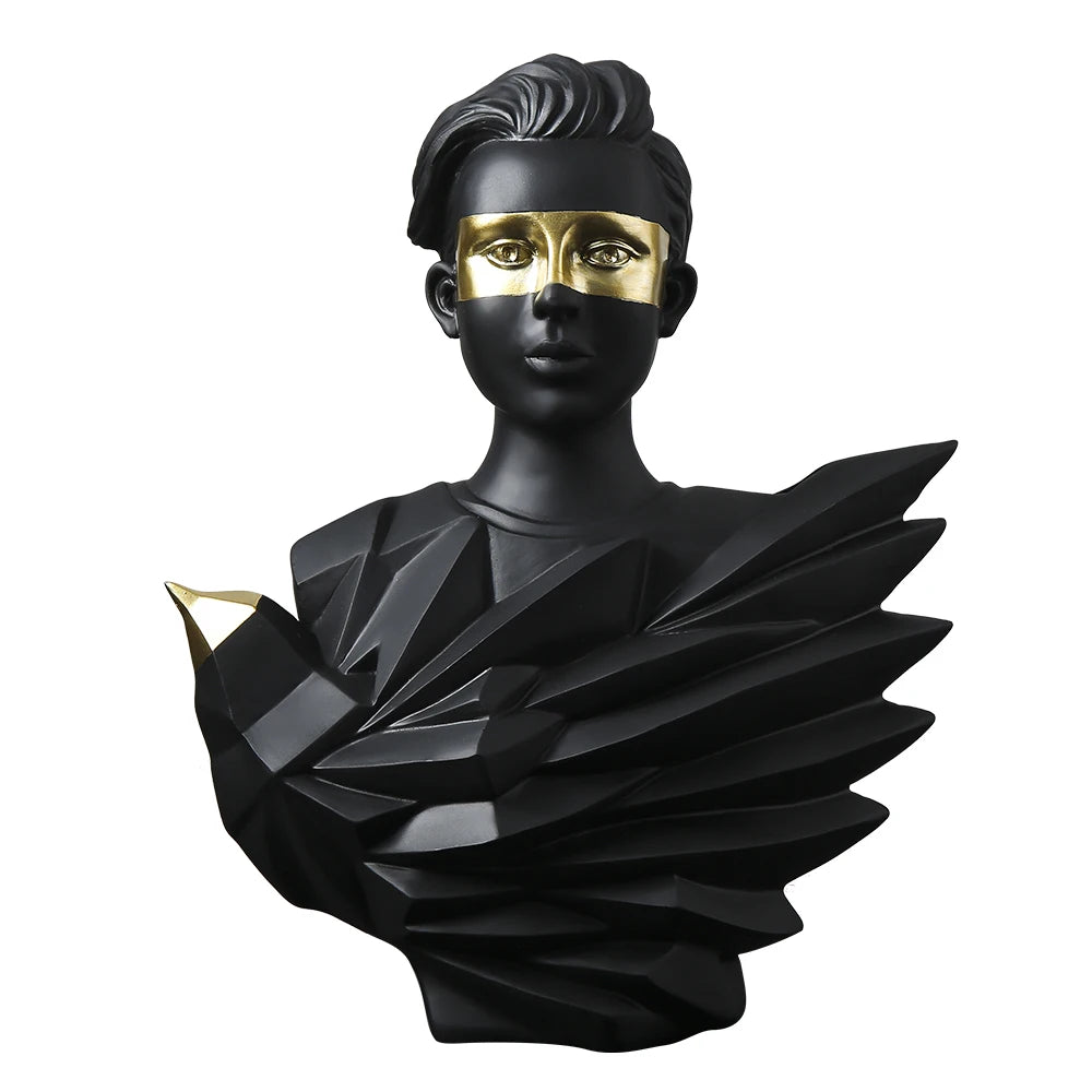 Model Potret Burung Hitam dan Emas Moden Moden Ruang Tamu TV Kabinet Kabinet Wain Paparan Perhiasan Resin Hiasan Lembut