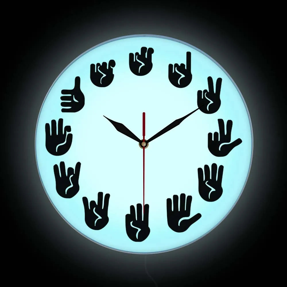 Lenguaje de señas American Wall Reloj ASL GESTURO Modern Reloj Equivalentes de las horas hechas exclusivamente para sordos-mute