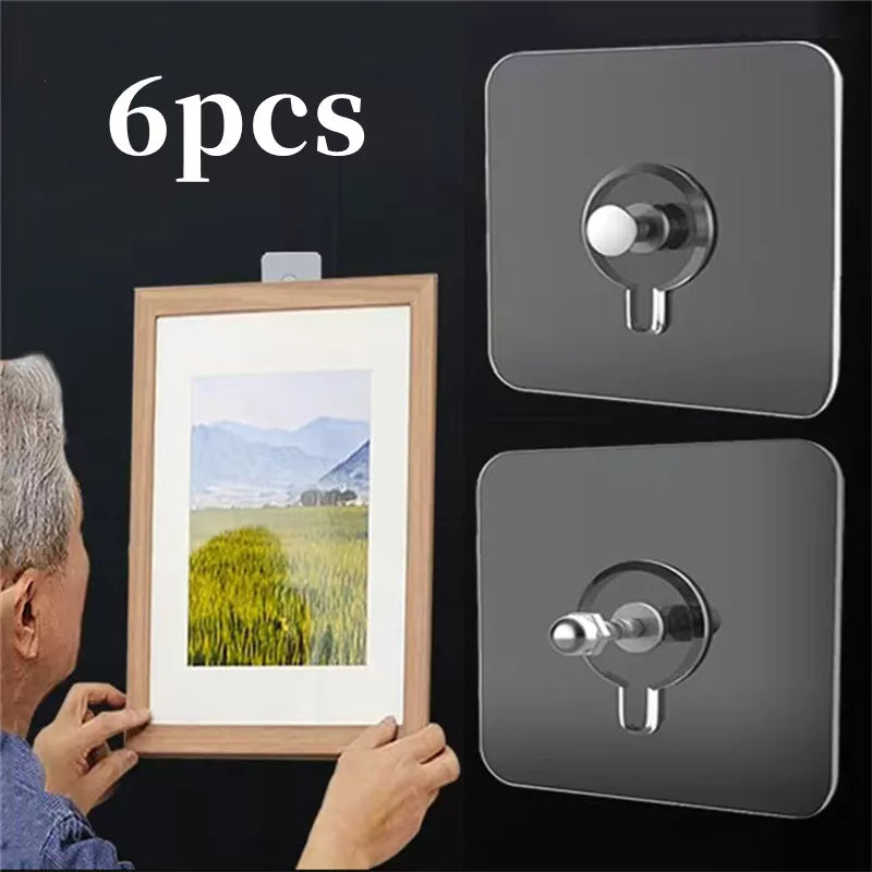 6PCS PVC Stærk klæbemiddel negle kroge plakat sømløs vægkrog vandtæt holdbar gennemsigtig køkken badeværelse skruekrog hænger