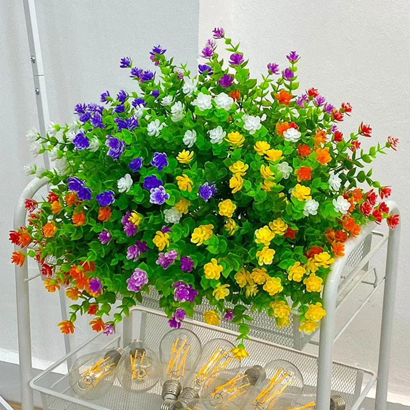 Plastové umělé květiny venkovní UV odolné falešné květiny dekorace zelené zahradní keře rostliny domácí svatební párty