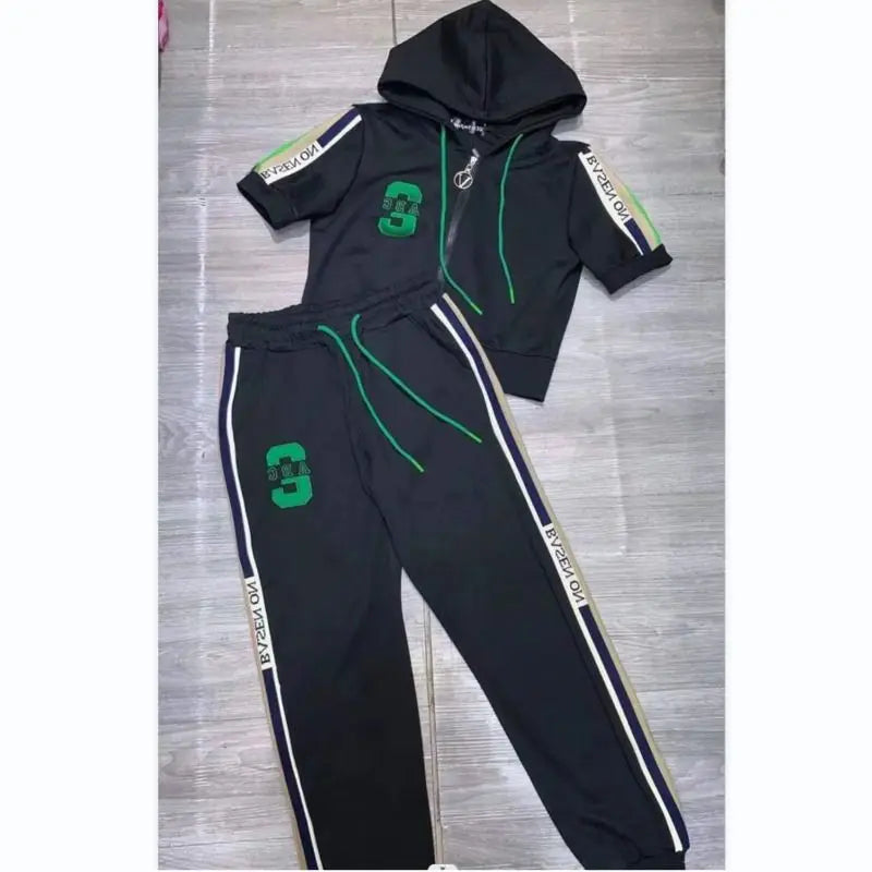 Women's 2 Two Piece Set 2023 Summer New Slim Fashion Short Sleeve Hooded Sweater Leisure Sweat Suit For Women Tracksuit Clothes