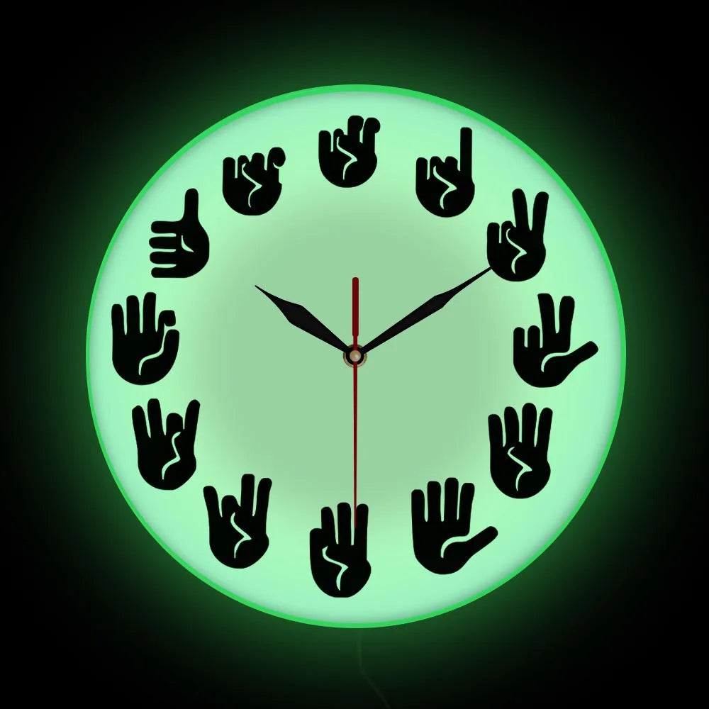 Relógio de parede da linguagem de sinais americana ASL Gesto Modern Clock Watch equivalentes das horas feitas exclusivamente para a mira surda