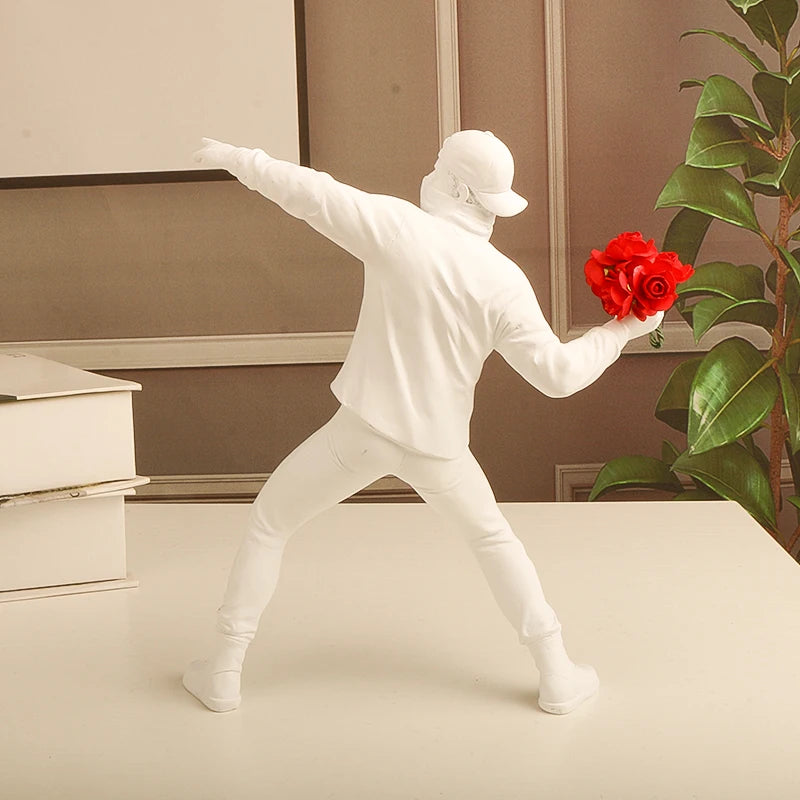 NORTHEUINS Resin Banksy Figurines for Interior Flower Thrower Statue Bomber Sculpture Home Desktop Decor Art Collection Objects
